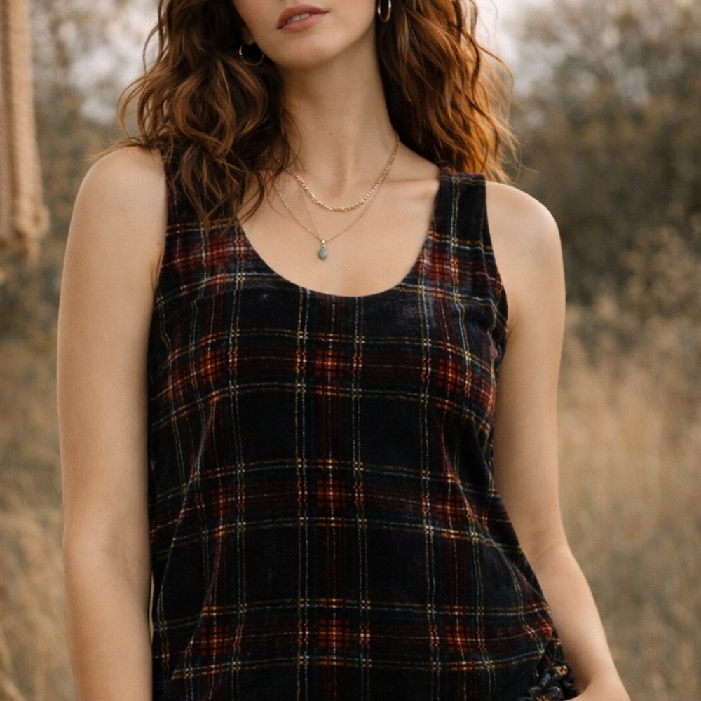 J. Crew Stewart Tartan Velvet Lined Tank Top Size 6
